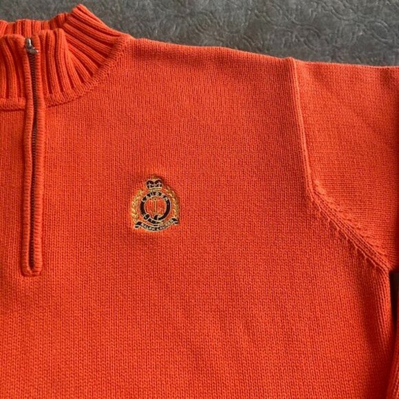 LAUREN RALPH LAUREN | Vintage Orange 1/4 Zip Cotton Knit Pullover Sweater Prep L - Picture 6 of 13